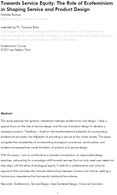Towards Service Equity: The Role of Ecofeminism in Shaping Service and Product Design